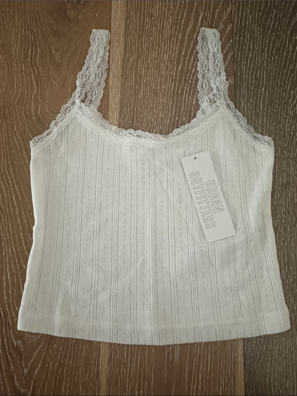 Urban Outfitters “Out From Under” White Lace-Trim Ribbed Camisole Tank, Small
